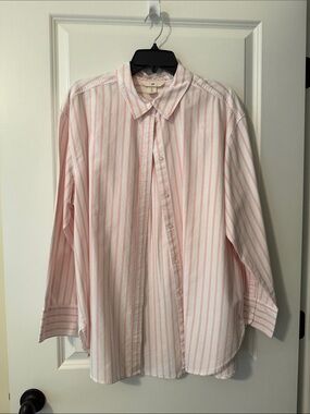H&M Pink and White Striped Oversized Long Sleeve Dress Shirt
